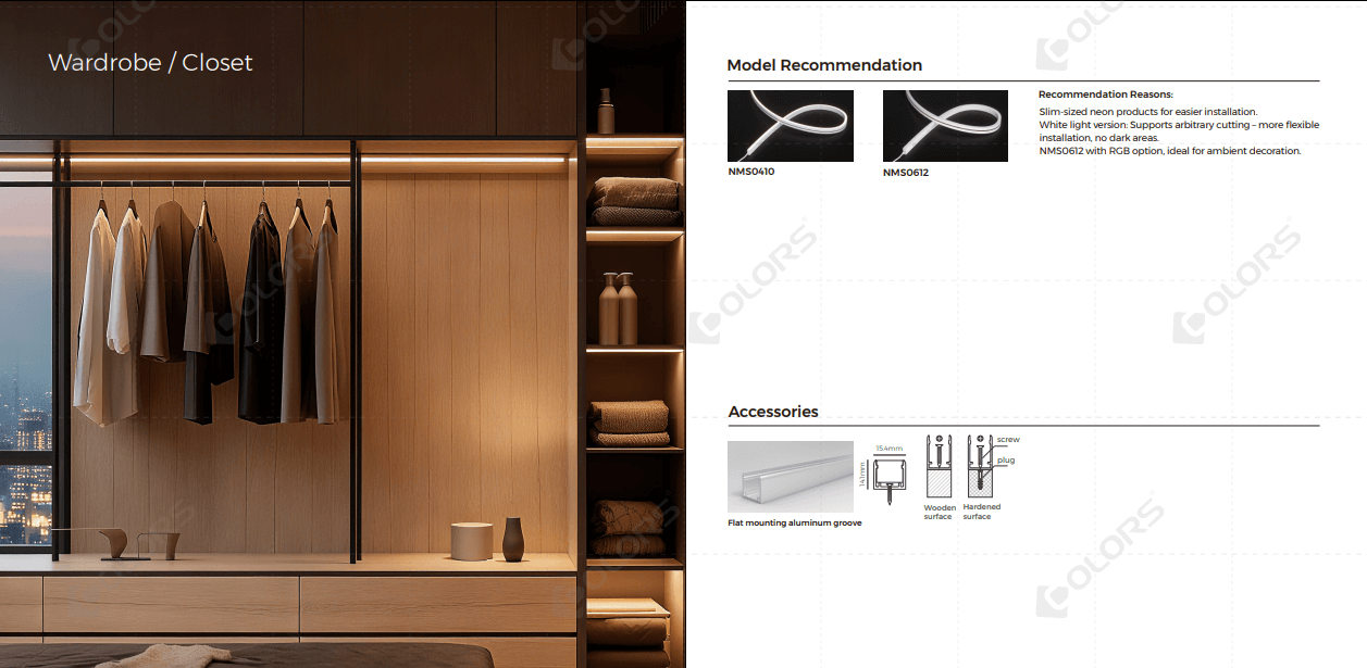 Neon LED Strip Lights for Wardrobe/Closet Lighting