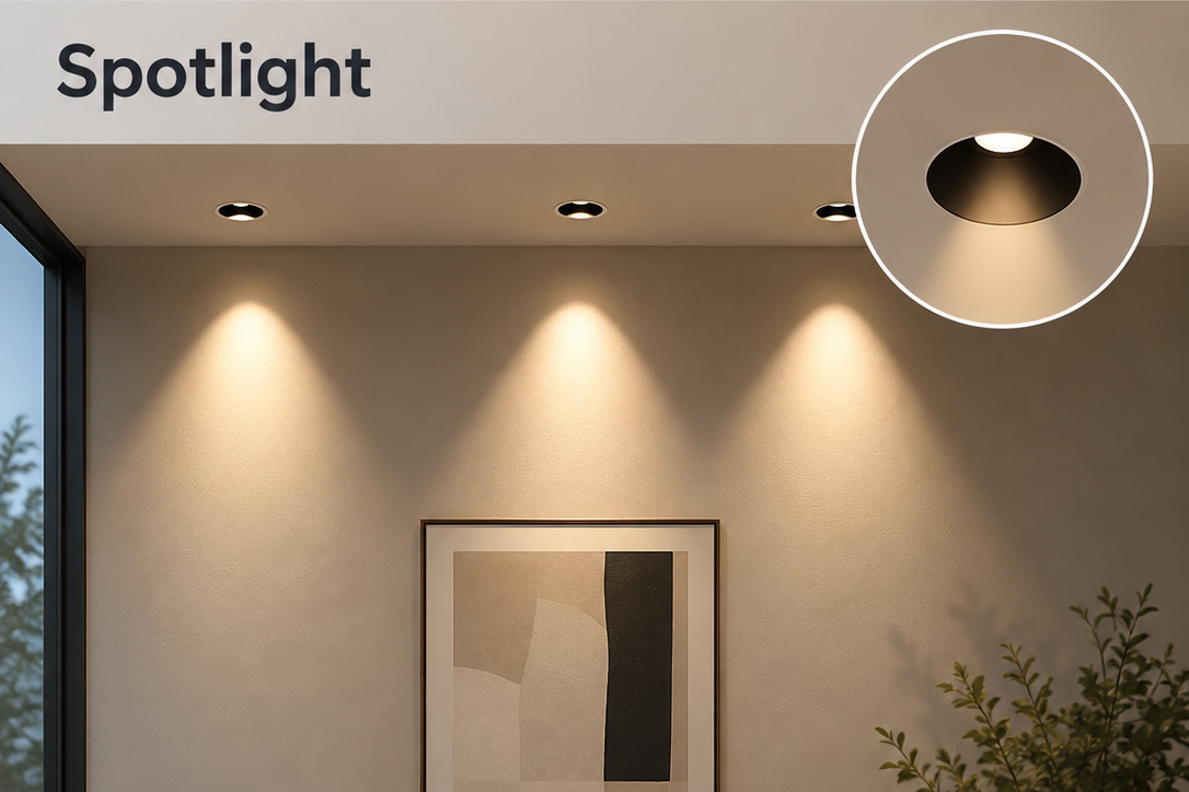 What is the difference between a spotlight and a downlight